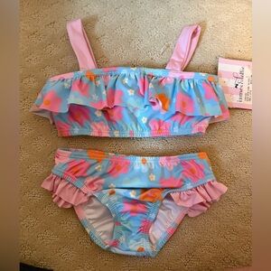 James & Lottie Blue and Pink Floral Two Piece Bathing Suit
